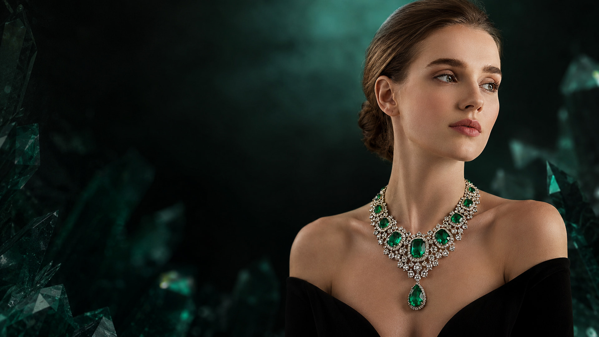 Emerald fine jewelry worn by a model